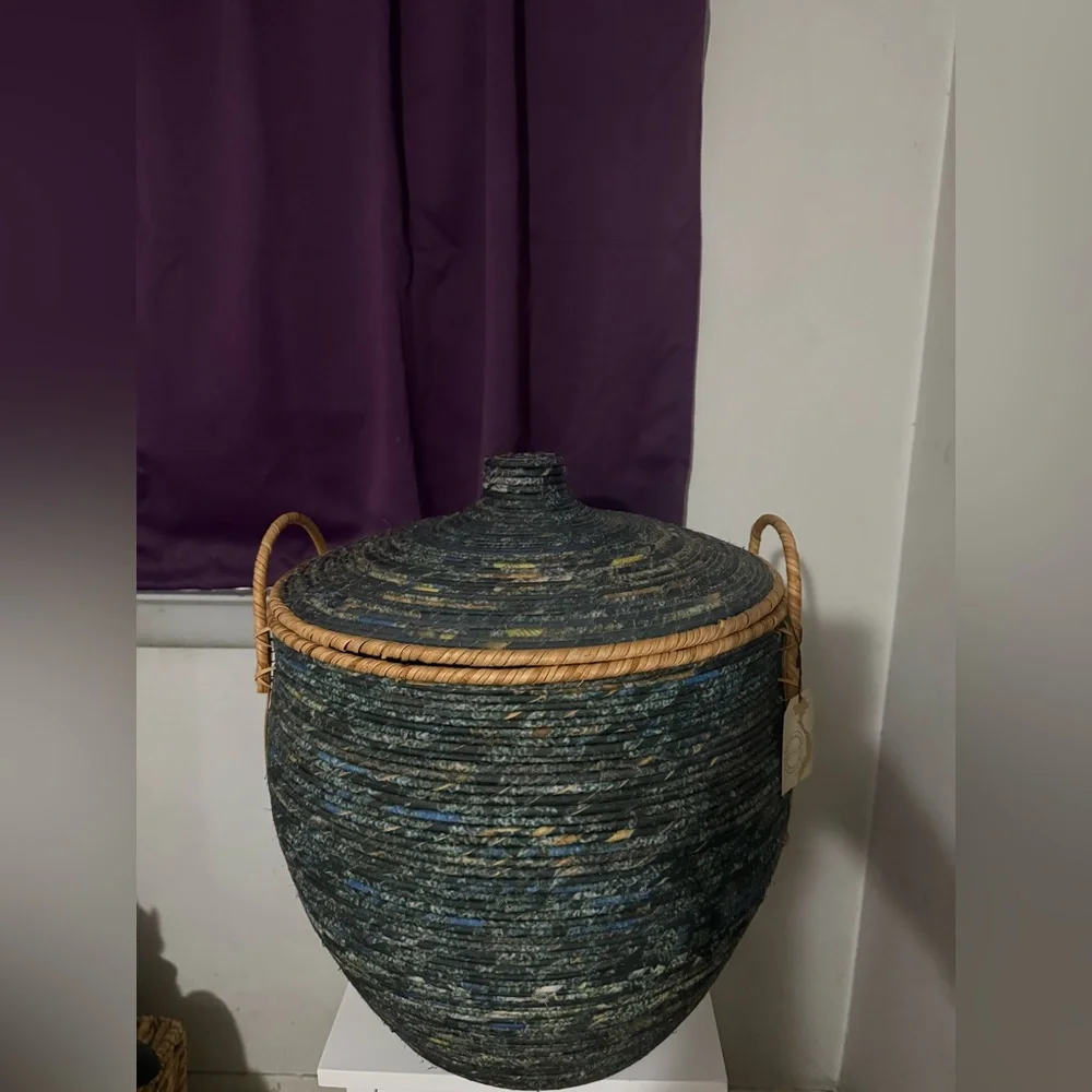 Artisan handmade in Vietnam rattan lidded basket